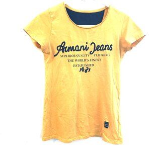 Emporio Armani T-shirt women S Yellow/Black spell out Embroidery Retro Luxury